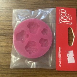 Pembe yuvarlak cupcake desenli silikon kalıp