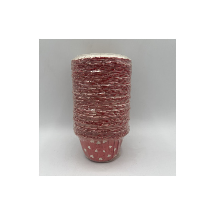 Kırmızı üzerine beyaz kalplı kenarlı cupcake kalıbı adet:50 çap:8 cm