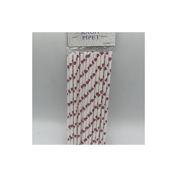 Beyaz pembe kalpli kağıt pipet 25li