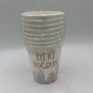 Karton bardak iyiki doğdun yazı desen 220 Ml 8li paket