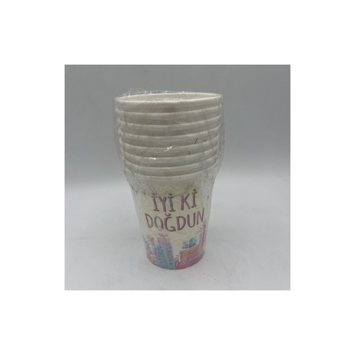 Karton bardak iyiki doğdun yazı desen 220 Ml 8li paket