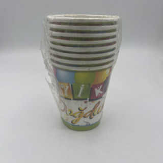 Renkli iyiki doğdun yazılı karton bardak 8li paket 220 ml