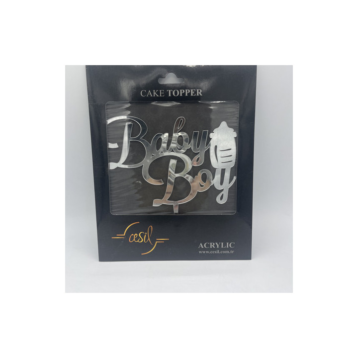 Baby boy pleksi Gümüş renk pasta yazısı