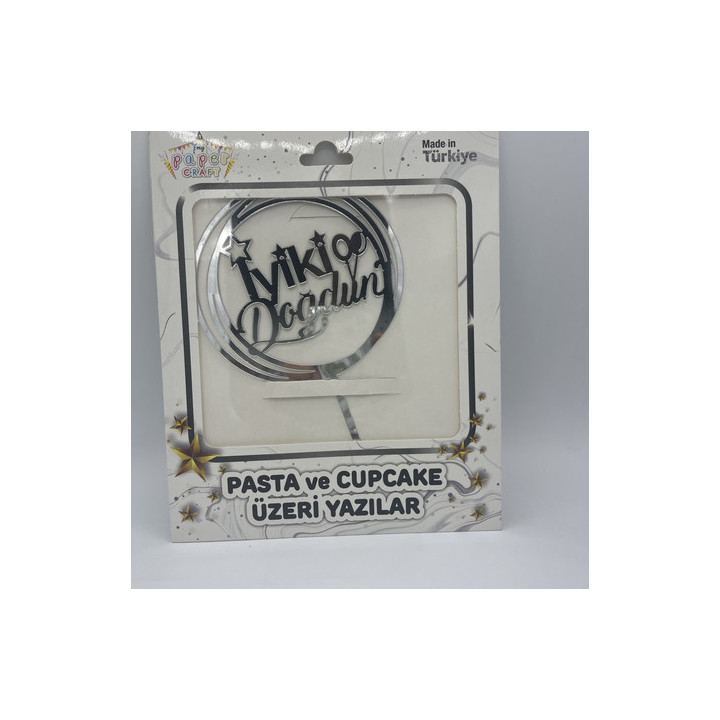 Balonlu iyiki doğdun pleksi Gümüş renk pasta yazısı