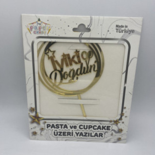 Balonlu iyiki doğdun pleksi gold renk pasta yazısı