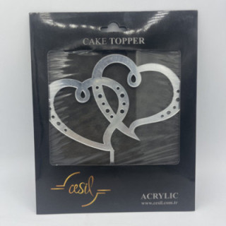 İkili delikli kalp pleksi Gümüş renk pasta yazısı