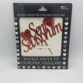 Seni seviyorum çift kalpli pleksi kırmızı renk pasta yazısı