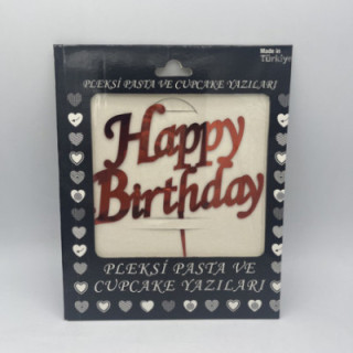 Happy birthday pleksi kırmızı renk pasta yazısı