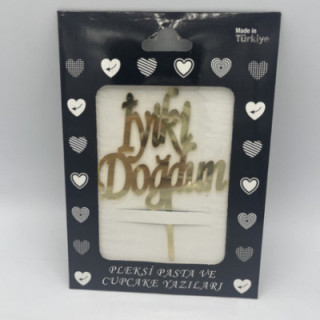 İyiki doğdun pleksi Gold renk küçük pasta yazısı