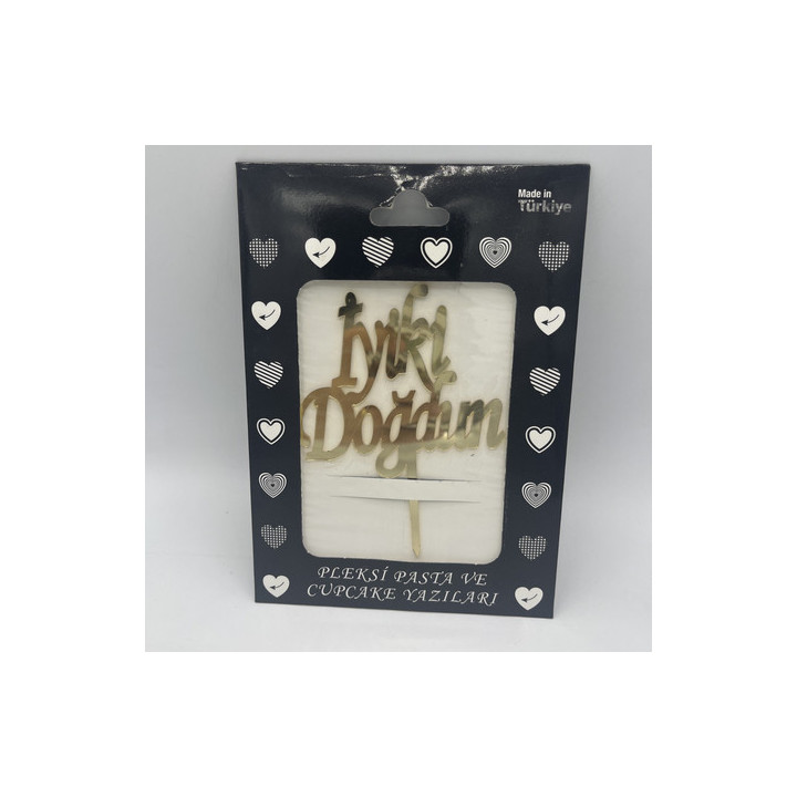 İyiki doğdun pleksi Gold renk küçük pasta yazısı