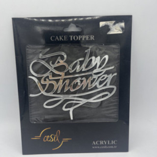 Baby shower pleksi Gümüş renk pasta yazısı