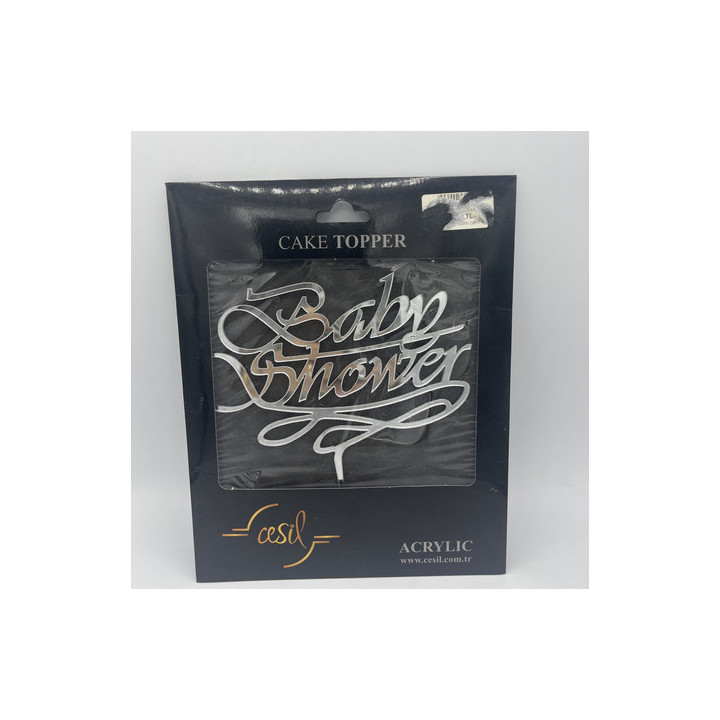 Baby shower pleksi Gümüş renk pasta yazısı