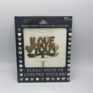 İ love you pleksi Gold renk pasta yazısı