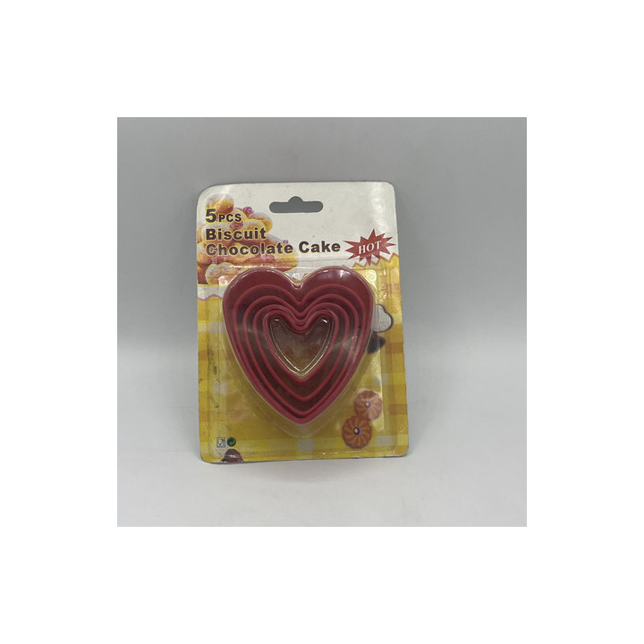 Plastik 5li kurabiye&bisküvi kalıbı kırmızı kalpli