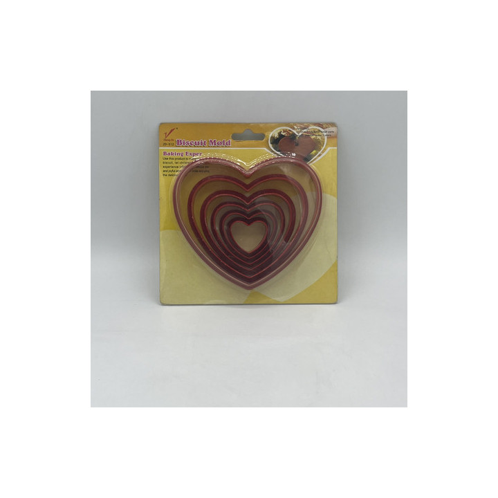 Plastik 6lı bisküvi kalıbı kırmızı kalpli