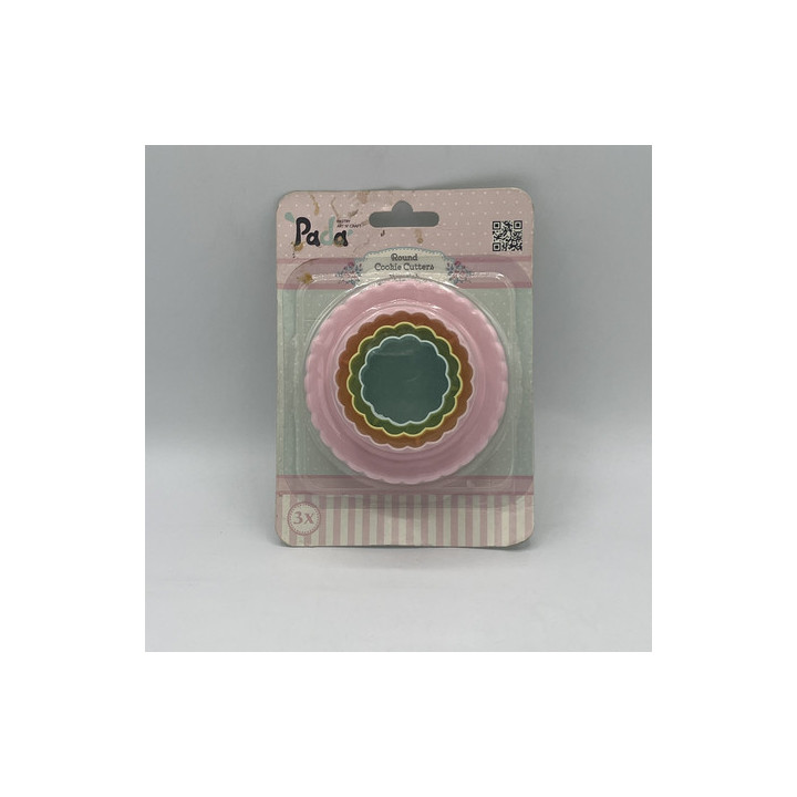 Plastik pembe sarı mavi renkli dalgalı kurabiye kalıbı 3lü