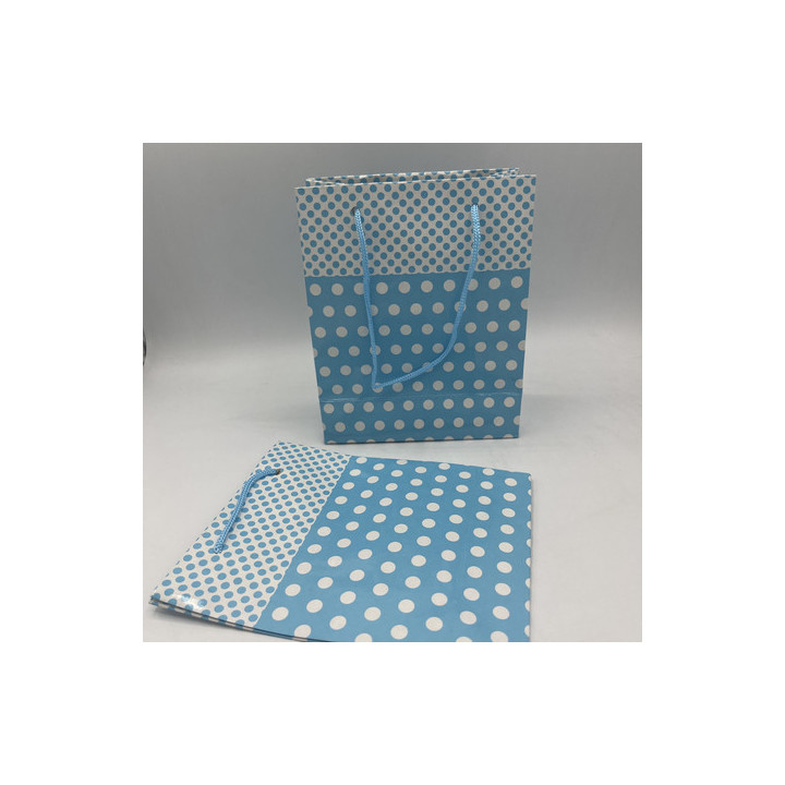 Mavi beyaz puantiyeli ipli çanta poşet