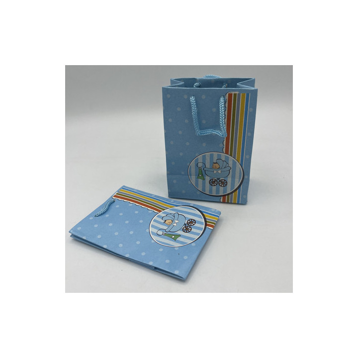 Mavi bebek arabalı ipli küçük çanta poşet