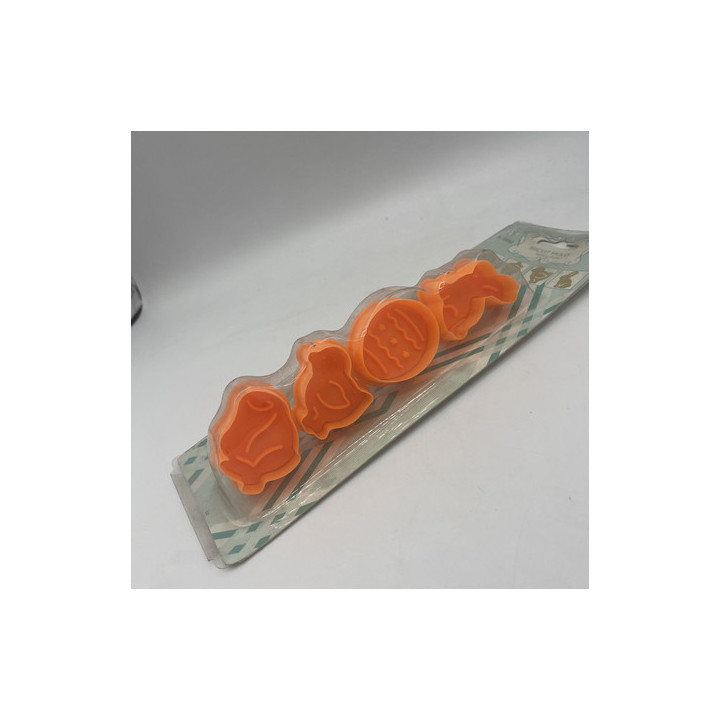 4lü tavşanlı civcivli turuncu renk basmalı büskivi&kurabiye kalıbı plastik