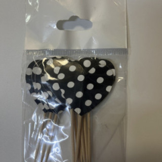 Siyah beyaz puantiyeli kalp kürdan 20li