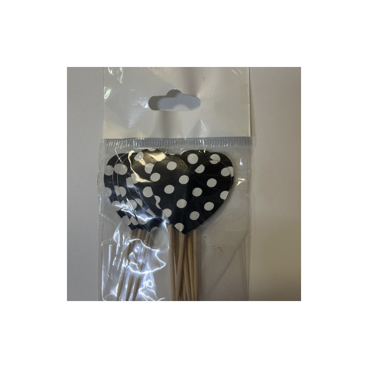 Siyah beyaz puantiyeli kalp kürdan 20li