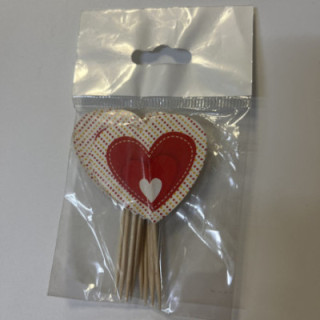 Kırmızı beyaz üçlü kalp kürdan 20li