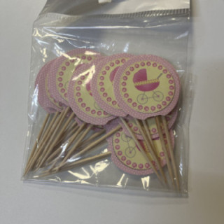 Yuvarlak pembe bebek arabalı kürdan seti 20li