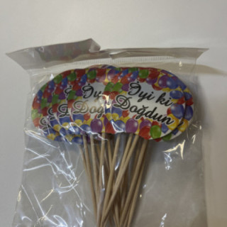 Yuvarlak renkli balonlu iyiki doğdun kürdan seti 20li