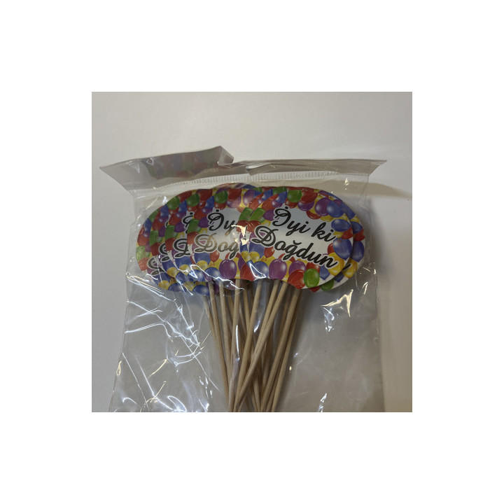 Yuvarlak renkli balonlu iyiki doğdun kürdan seti 20li